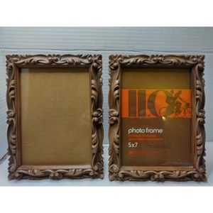 2 Vintage 1972 Intercraft Ornate 5X7 Photo Frame Tabletop Hanging Scroll USA
